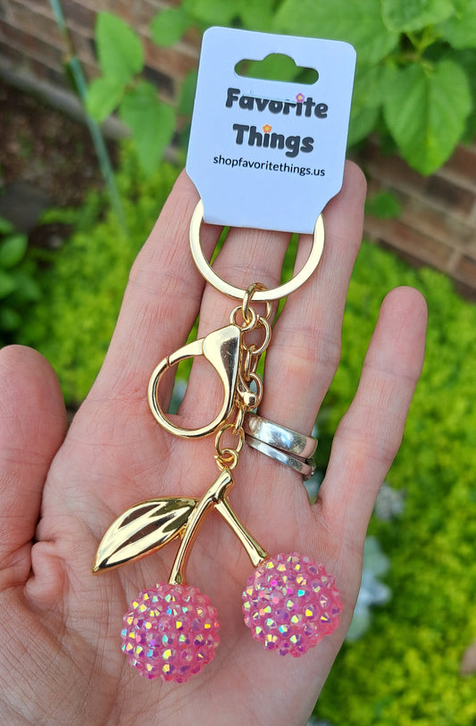 Pink Sparkle Cherry Bag Charm