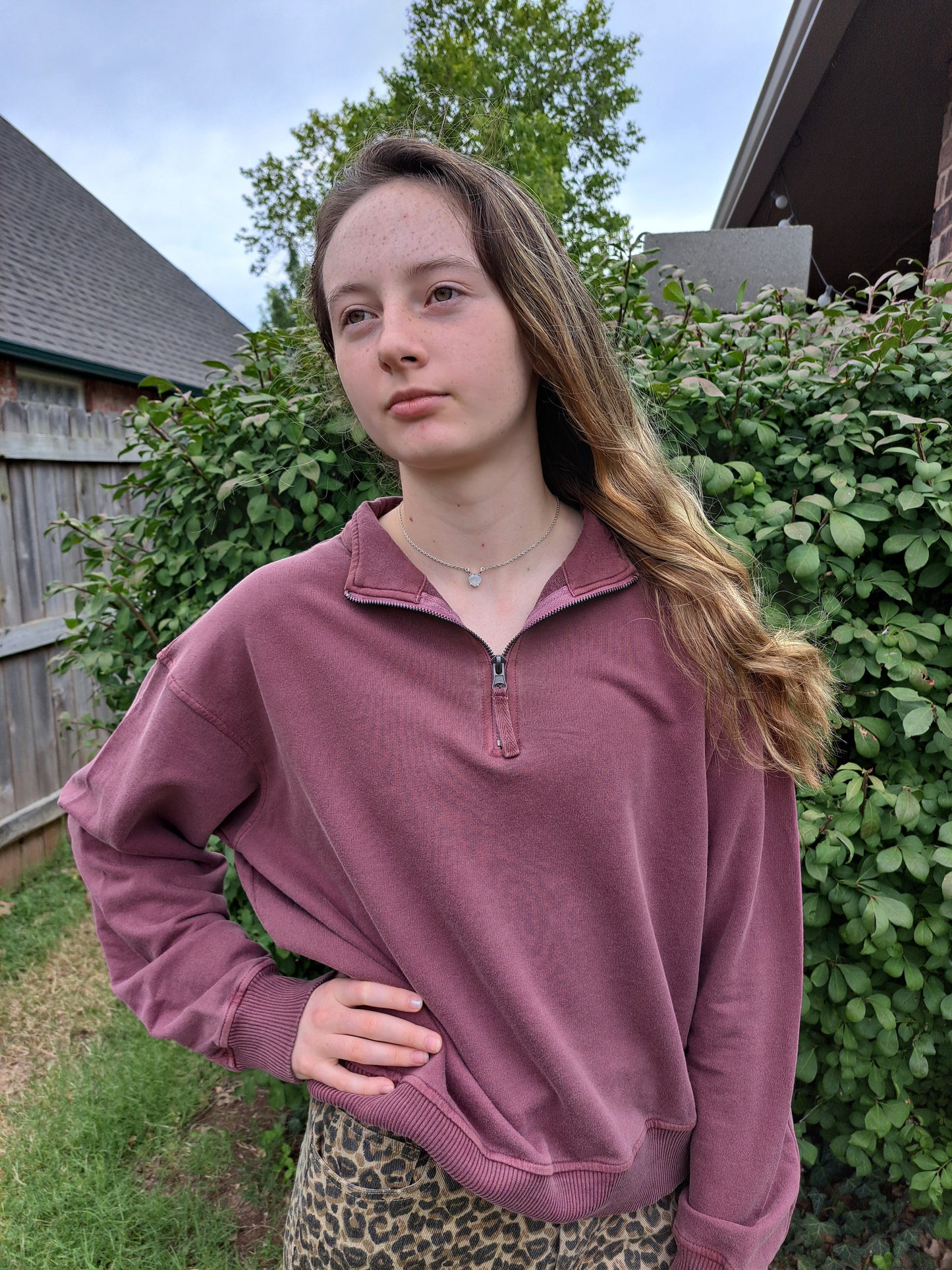 French Terry Half Zip Pullover - Washed Purple - M L