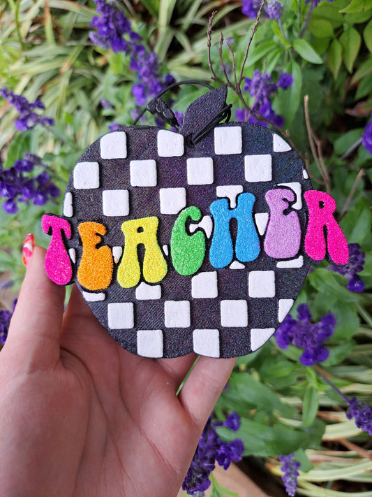 Apple B/W Check Freshie - Colorful Text