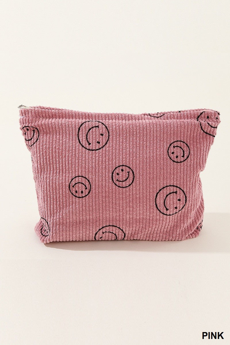 Corduroy Smiley Cosmetic Pouch