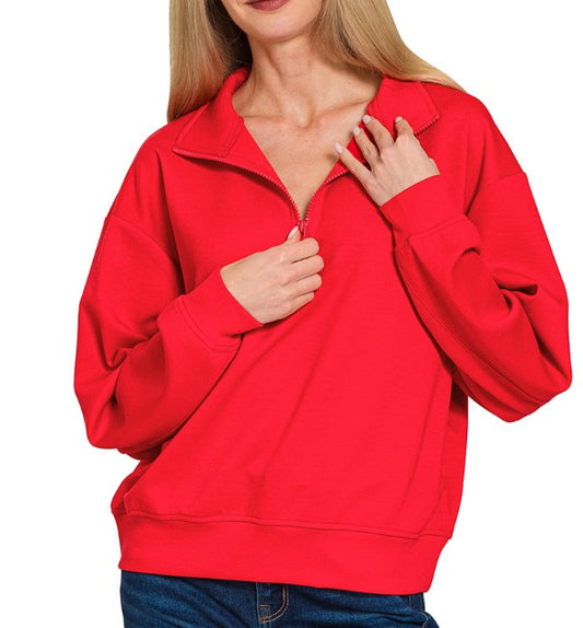 Ruby Red Scuba Quarter Zip Pullover - L XL