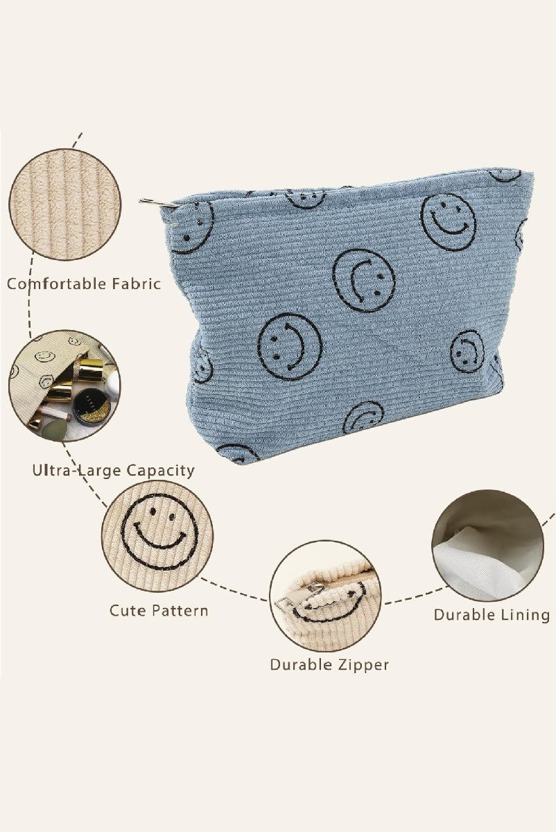 Corduroy Smiley Cosmetic Pouch