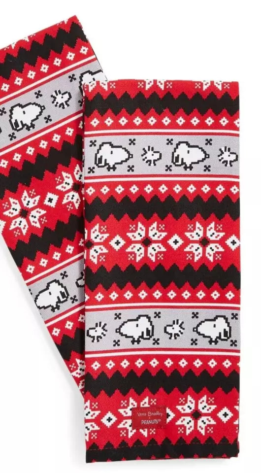 Snoopy Red Dish Towel Set  - VERA BRADLEY - Peanuts in Fair Isle Pattern