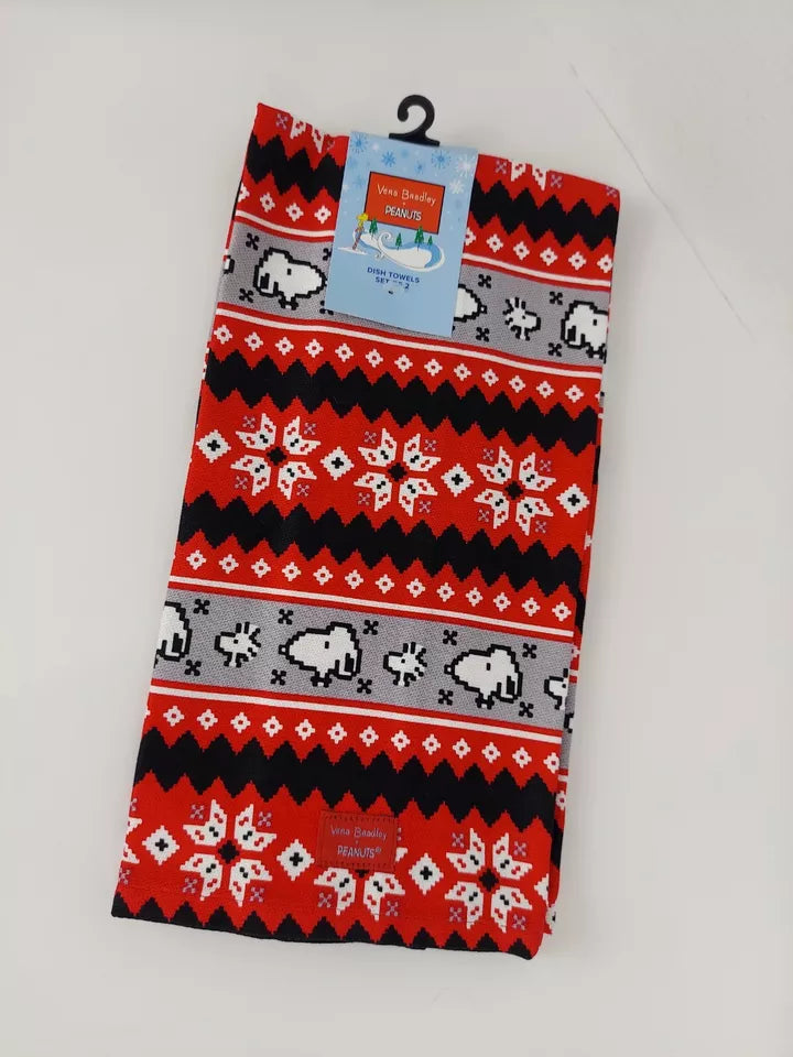 Snoopy Red Dish Towel Set  - VERA BRADLEY - Peanuts in Fair Isle Pattern