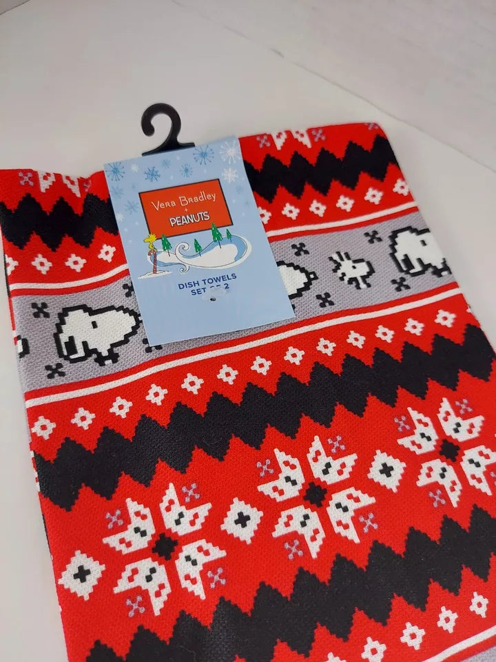 Snoopy Red Dish Towel Set  - VERA BRADLEY - Peanuts in Fair Isle Pattern