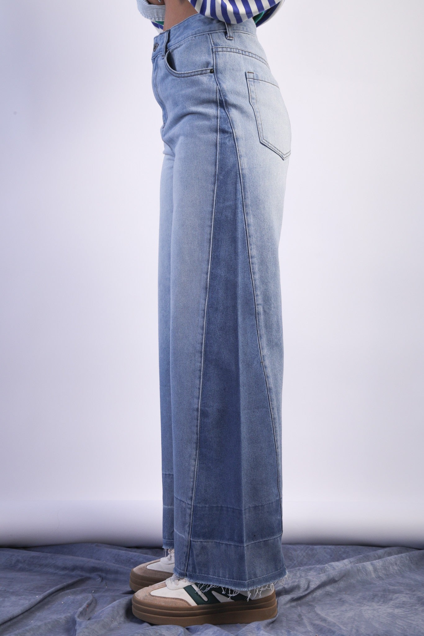 Wide Leg Color Block Washed Denim Jean
