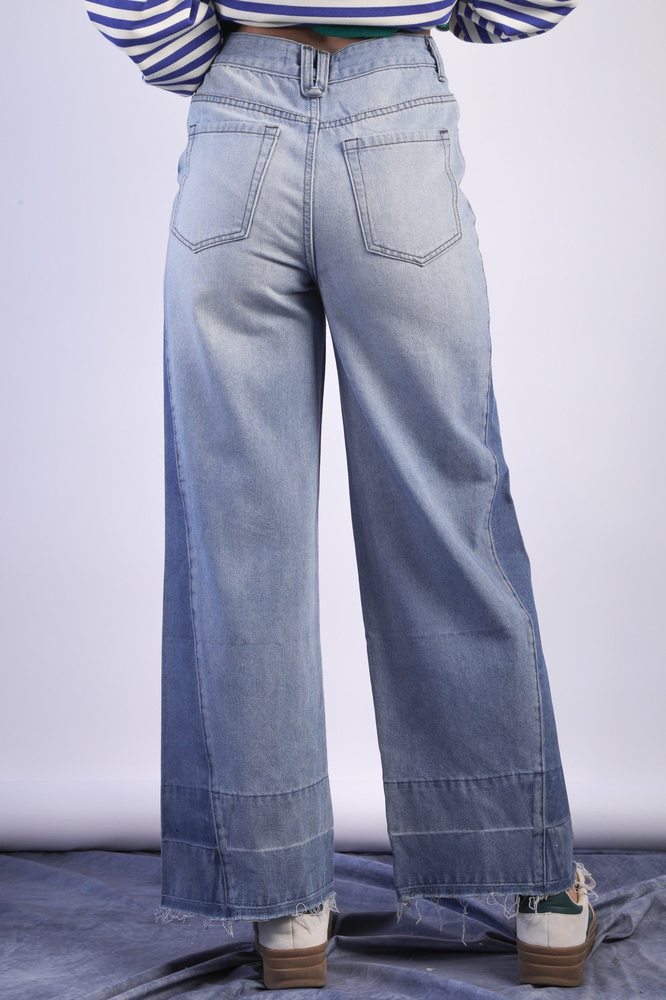 Wide Leg Color Block Washed Denim Jean