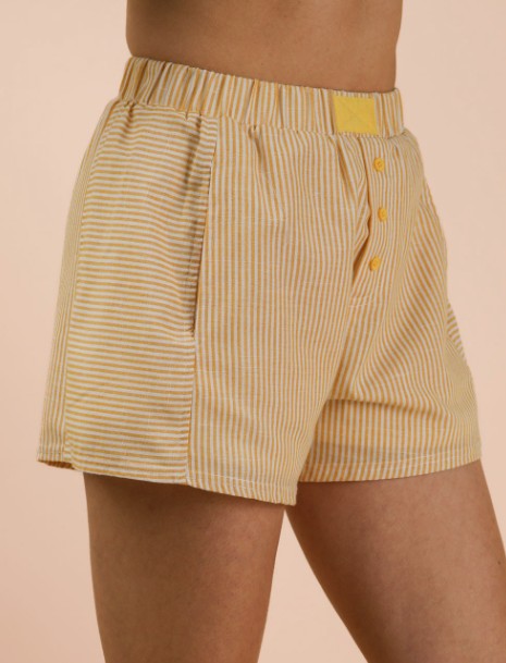 Yellow and White Stripe Shorts with Pockets S M L