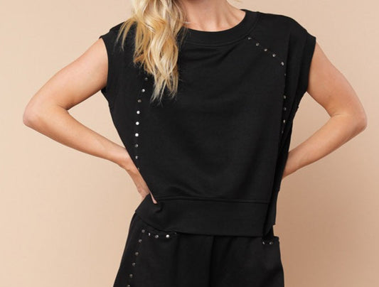 Studded Scuba Knit Top - Black