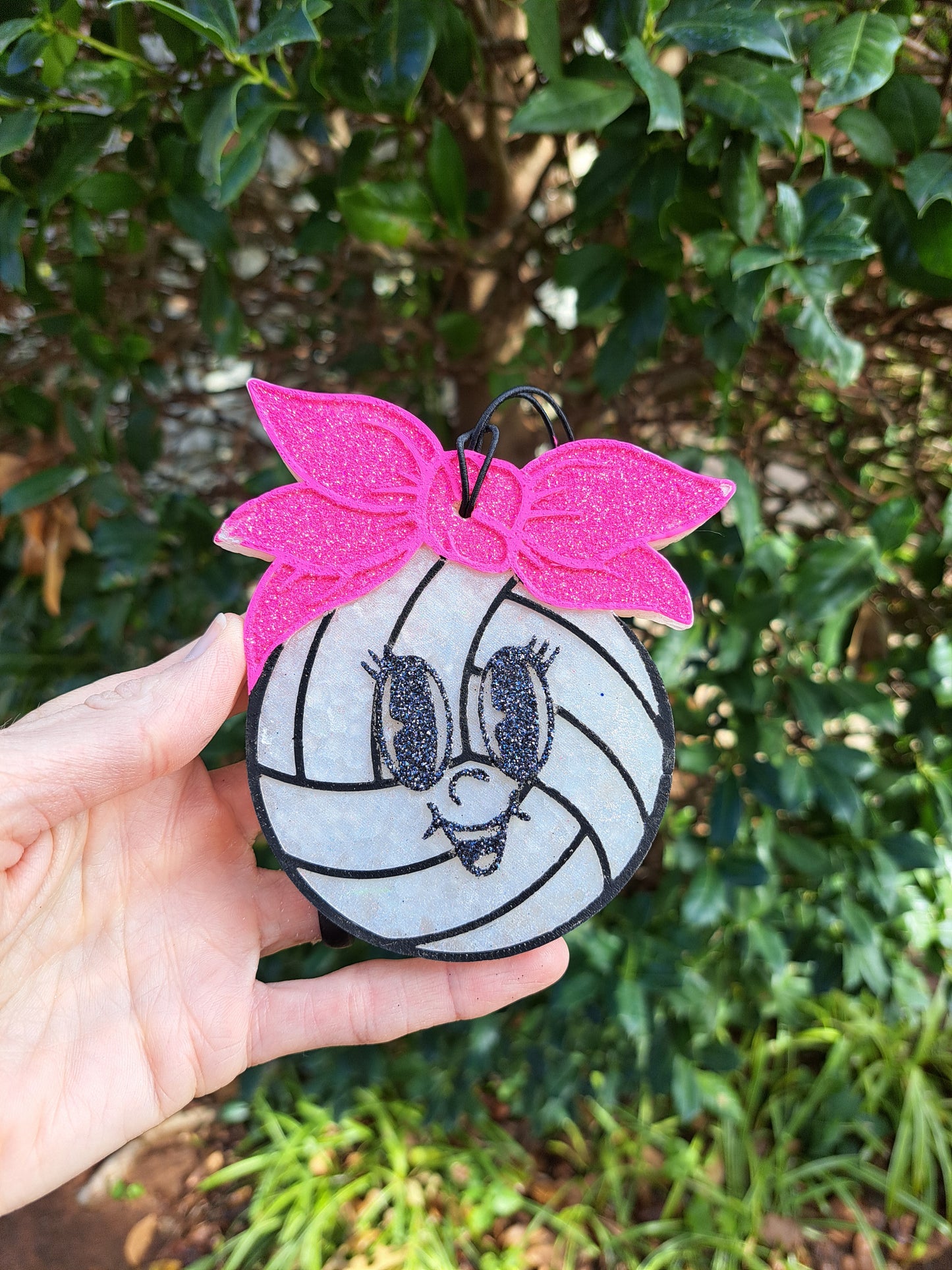 white volleyball freshie with pink bow