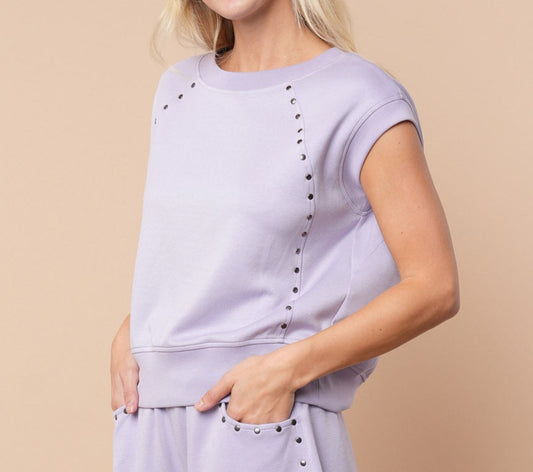 Lavendar Studded Scuba Knit Top - White Birch