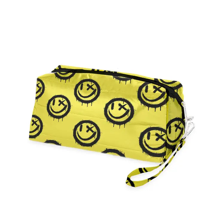 Yellow Smiley Puffer Cosmetic Bag