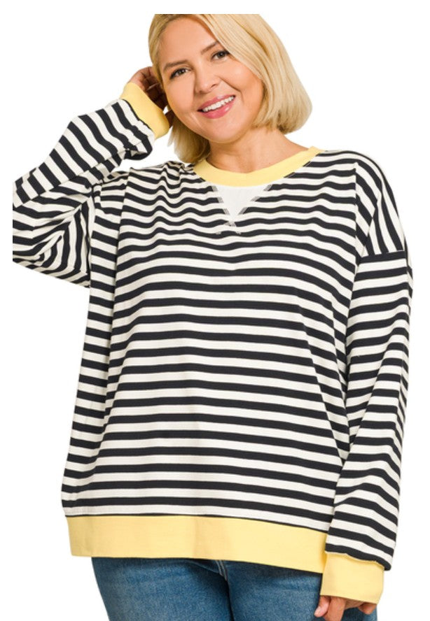 Chocolate and Hunter Green Striped Long Sleeve Top
