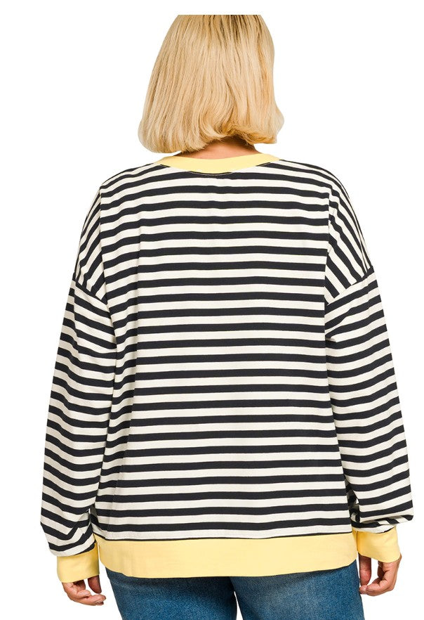Chocolate and Hunter Green Striped Long Sleeve Top