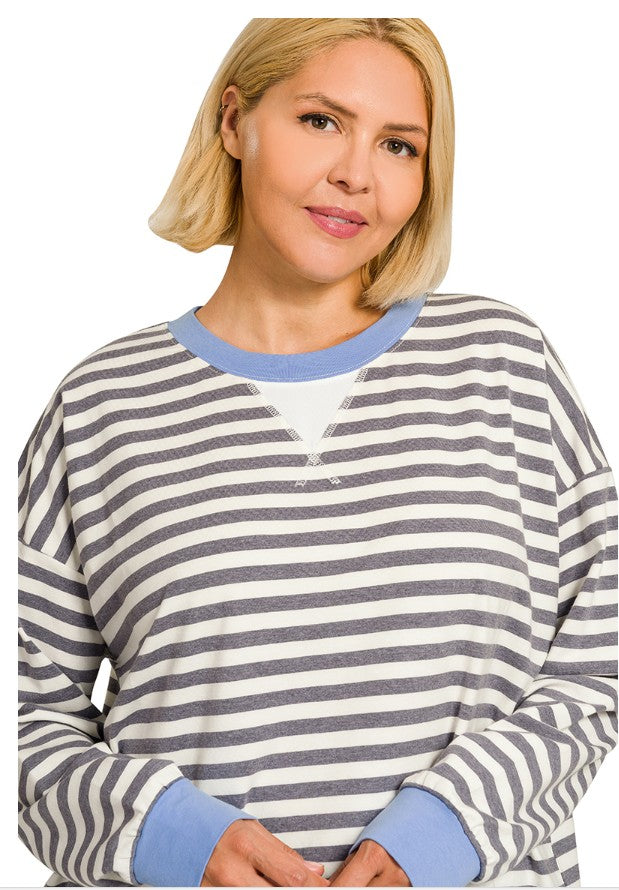 Chocolate and Hunter Green Striped Long Sleeve Top