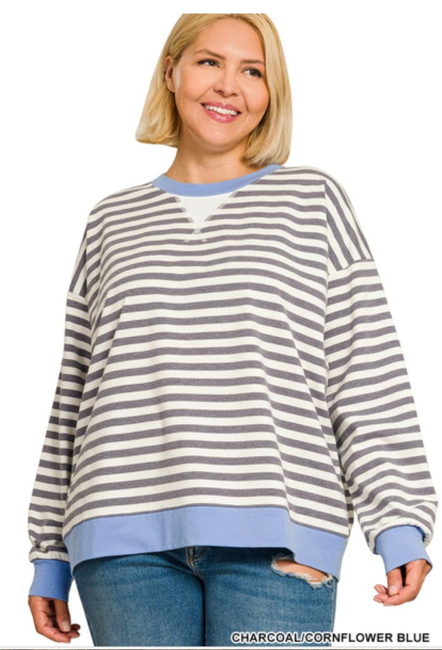 Chocolate and Hunter Green Striped Long Sleeve Top