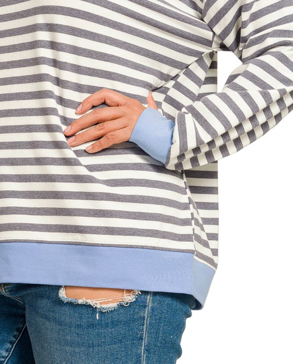 Chocolate and Hunter Green Striped Long Sleeve Top