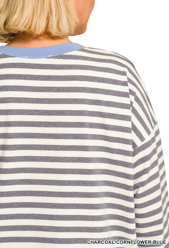 Chocolate and Hunter Green Striped Long Sleeve Top