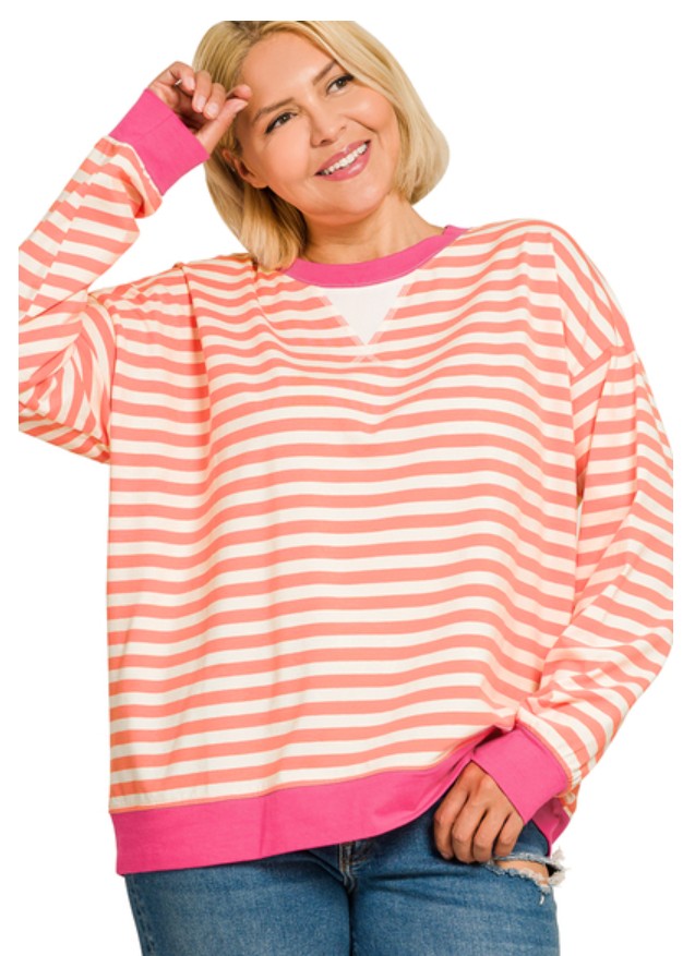 Chocolate and Hunter Green Striped Long Sleeve Top