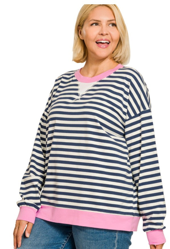 Chocolate and Hunter Green Striped Long Sleeve Top