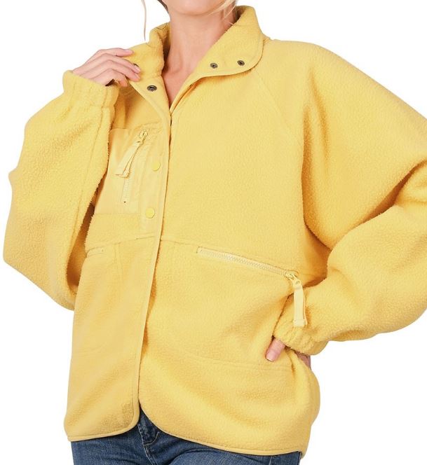 Banana Yellow Snap Button Fleece Jacket