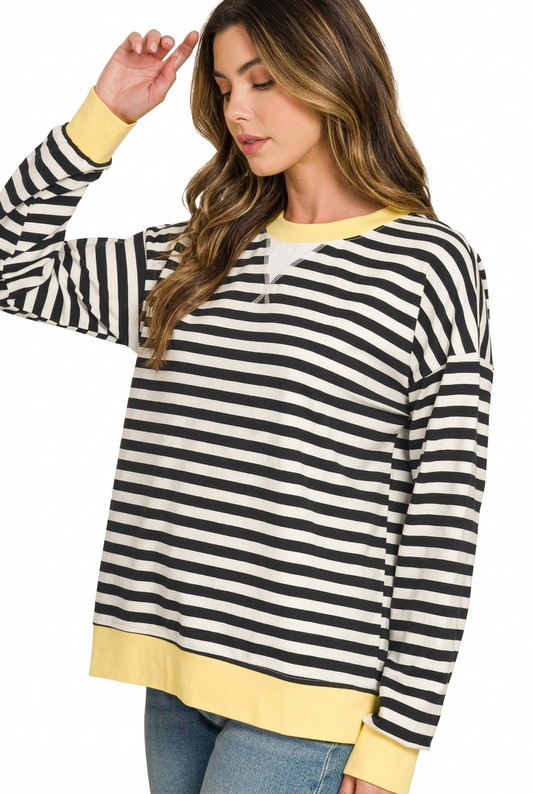 Black and Yellow Striped Long Sleeve Pullover