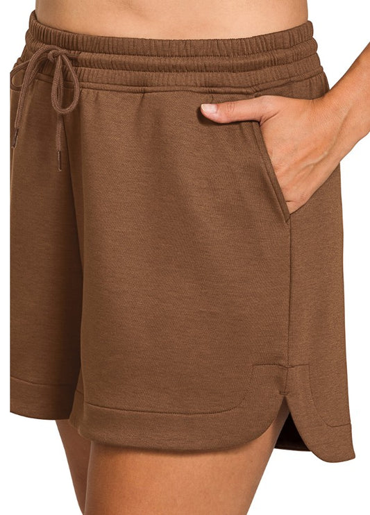 Brown Elastic Waist Scuba Shorts with Pockets 1X 2X