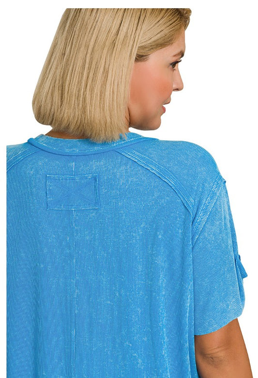 Deep Sky Ribbed Reverse Seam Top 1X/2X & 2X/3X