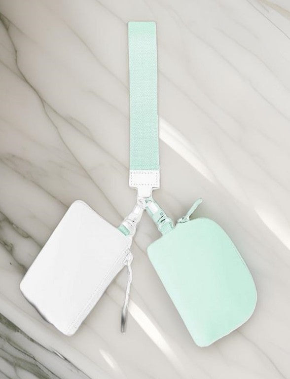wristlet mint and white on a marble background