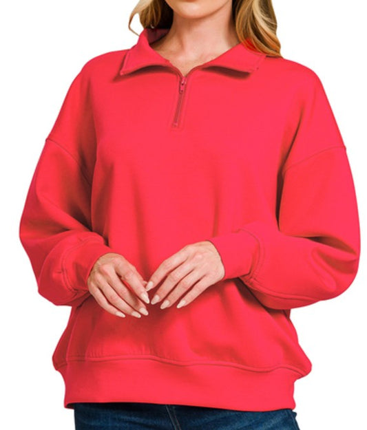 Red Scuba Half Zip Pullover - Ruby S M L XL 2X 3X