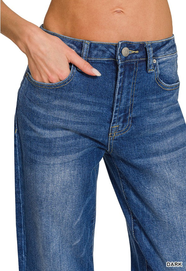 ZENANA Wide Cuffed Raw Hem Dark Wash Denim Jeans 5 7 9 11 13
