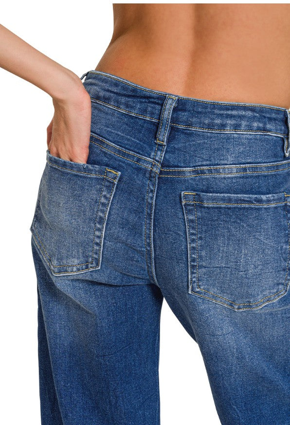 ZENANA Wide Cuffed Raw Hem Dark Wash Denim Jeans 5 7 9 11 13