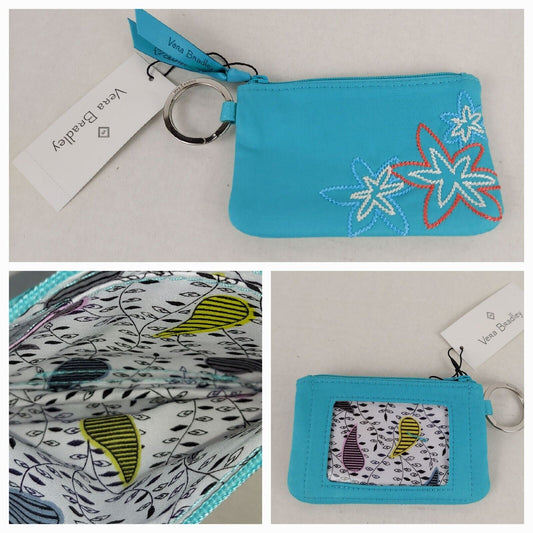 Zip ID Coin Purse - Mint Green Embroidered