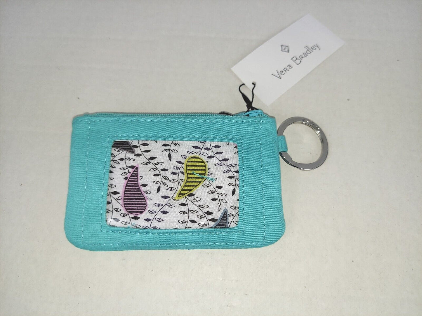 Zip ID Coin Purse - Mint Green Embroidered